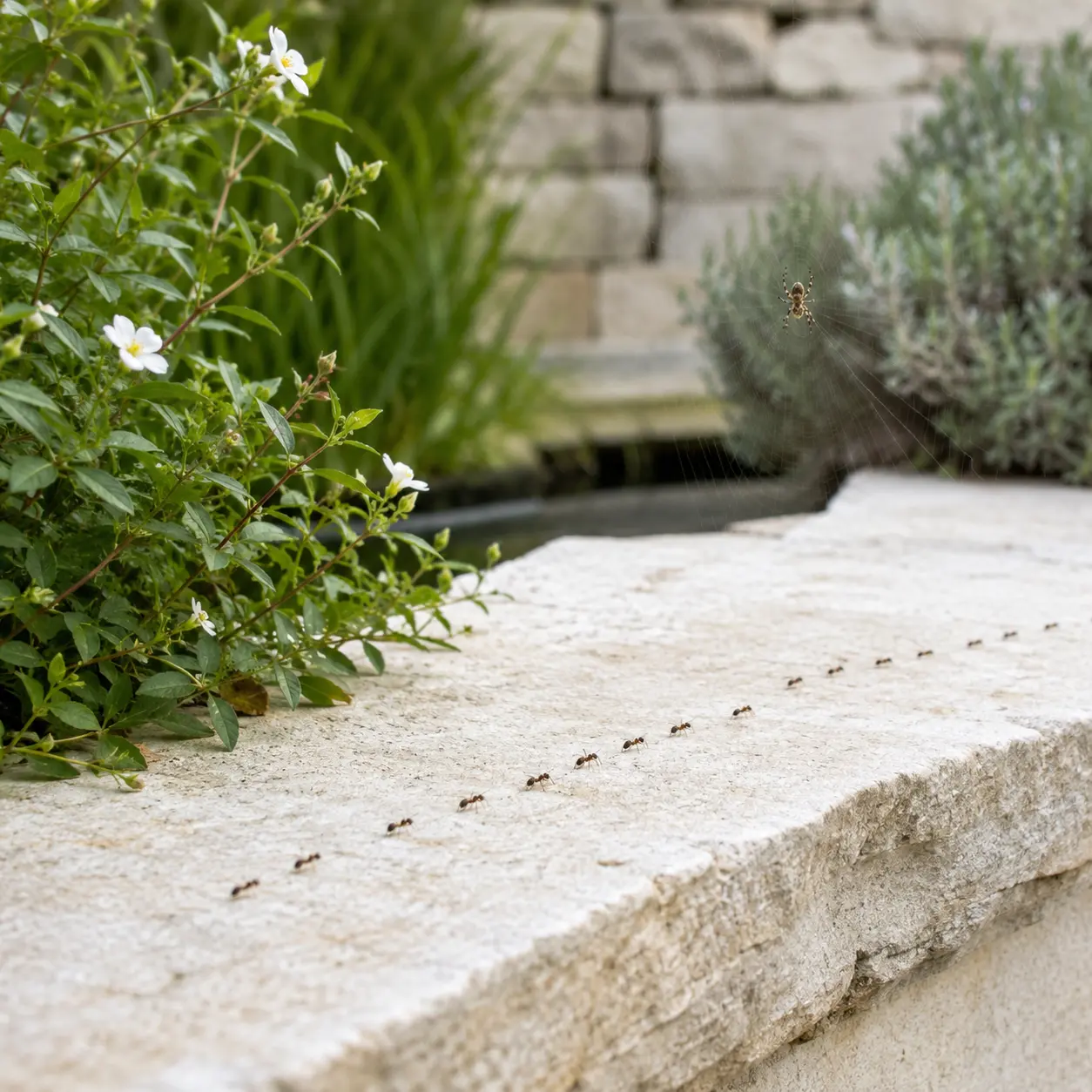 Fourmis et araignée de jardin dans leur environnement